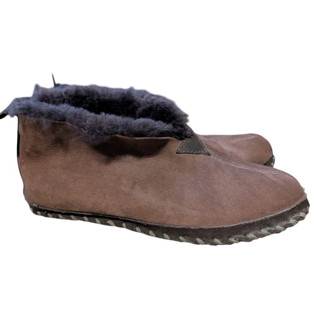 Cabelas Suede Shearling Fur Slippers Mens 10 Chocolate Brown Moccasin Boots